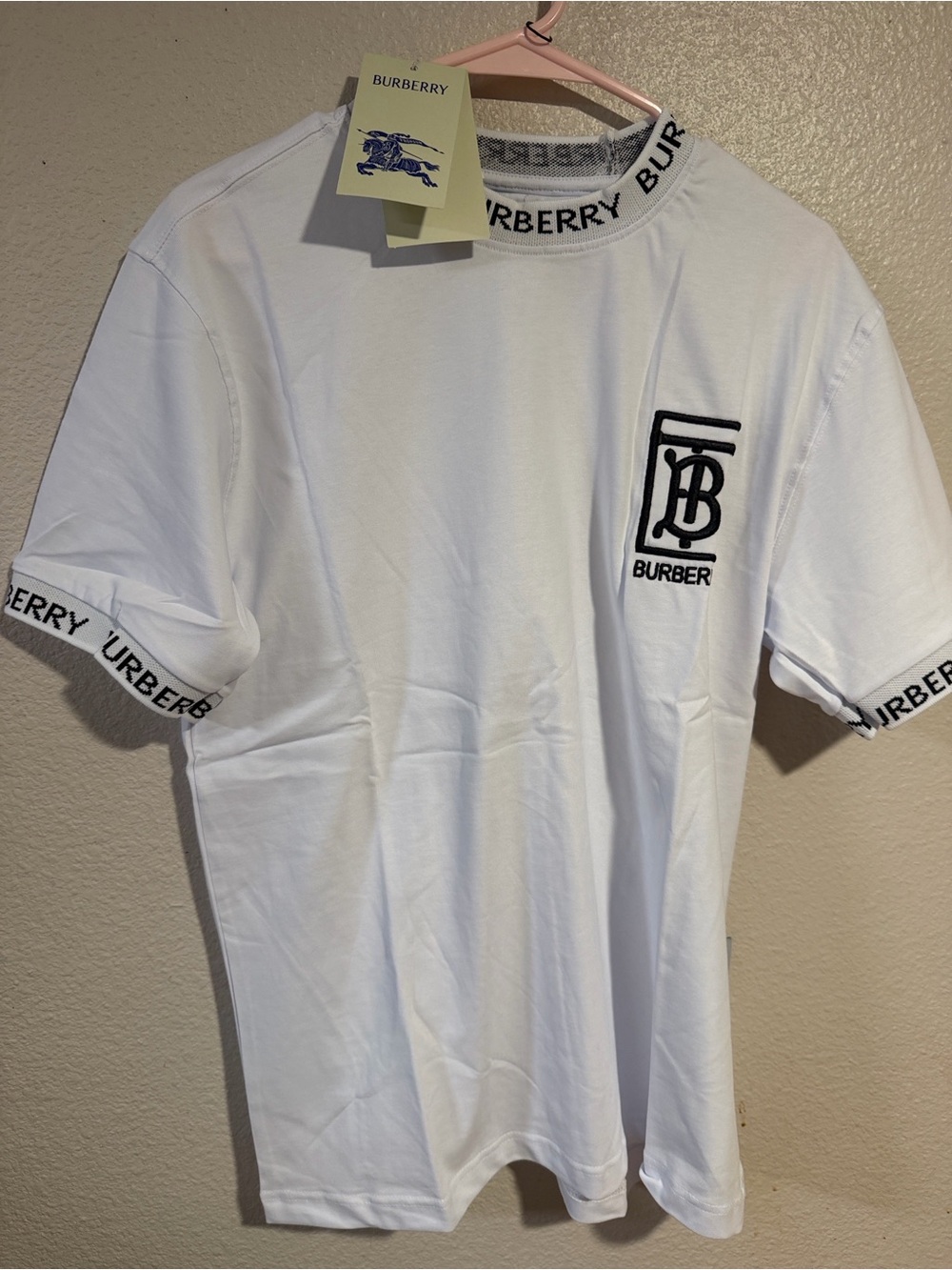 Burberry White Short-Sleeve Logo Tee with Black Trim